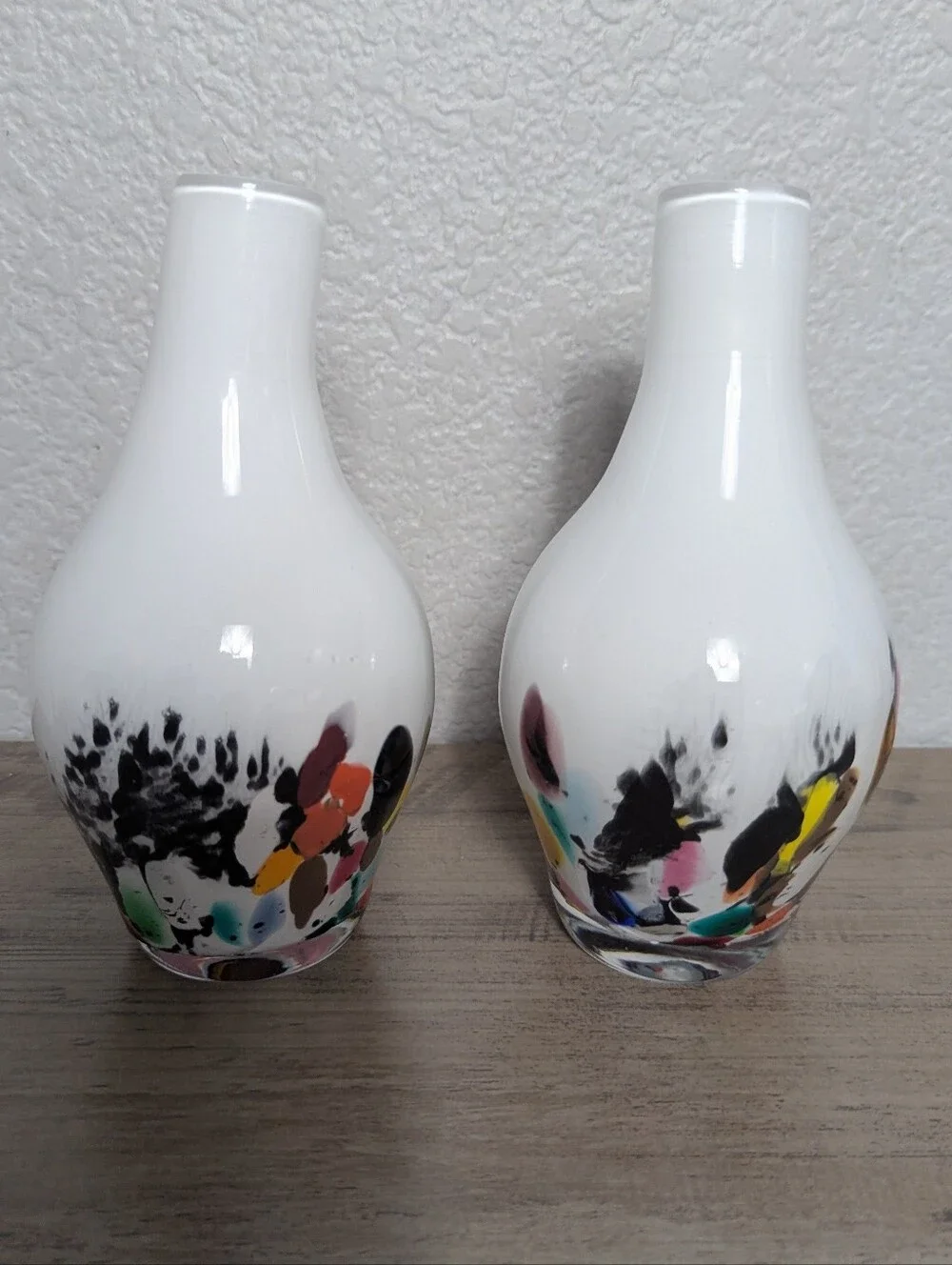 Vintage Hand Blown Confetti Art Glass Vases - Pair